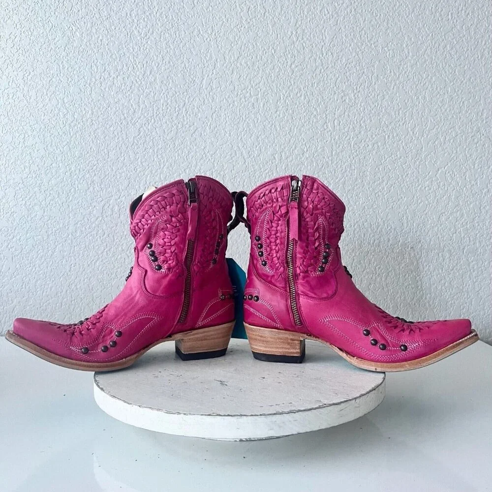 Lane COSSETTE Womens Cowboy Booties Pink Western Short Ankle Boots Snip Toe 6.5 - Picture 7 of 11